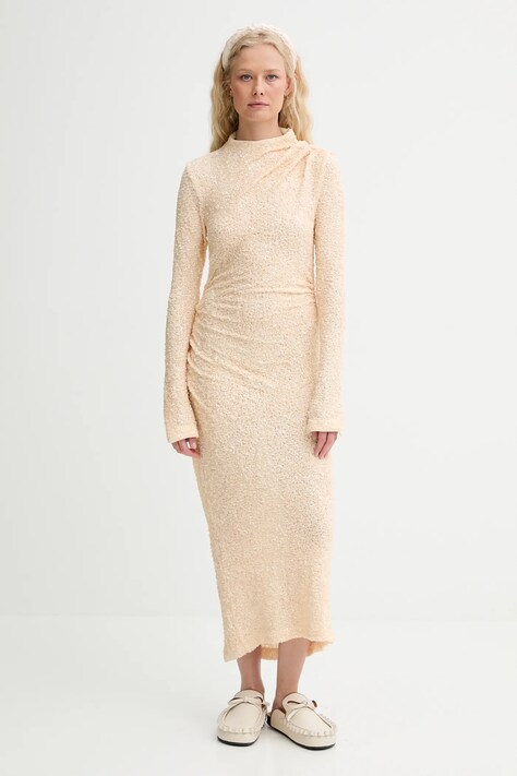 Renewed sukienka creative upcycling kolor beżowy maxi dopasowana Renewed INTU x Answear