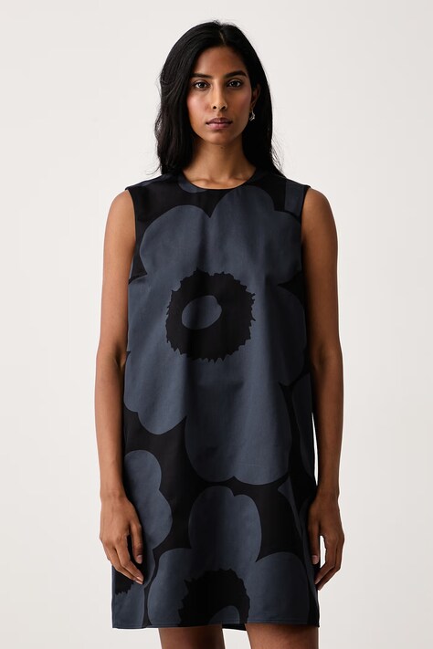 Marimekko Платье из хлопка чёрное цветы 094699