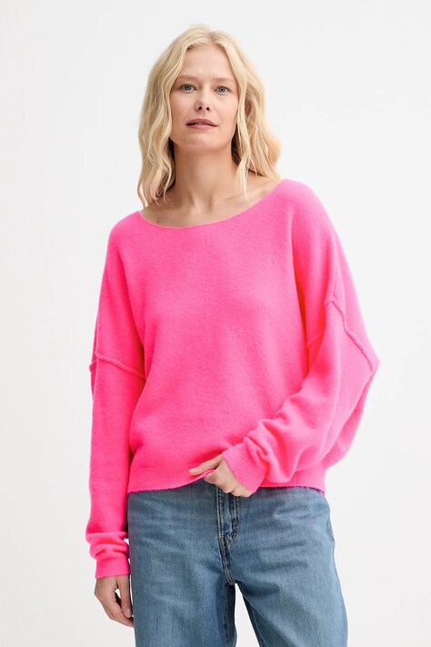 American Vintage sweter z domieszką wełny PULL ML COL BATEAU damski kolor różowy lekki DAM225