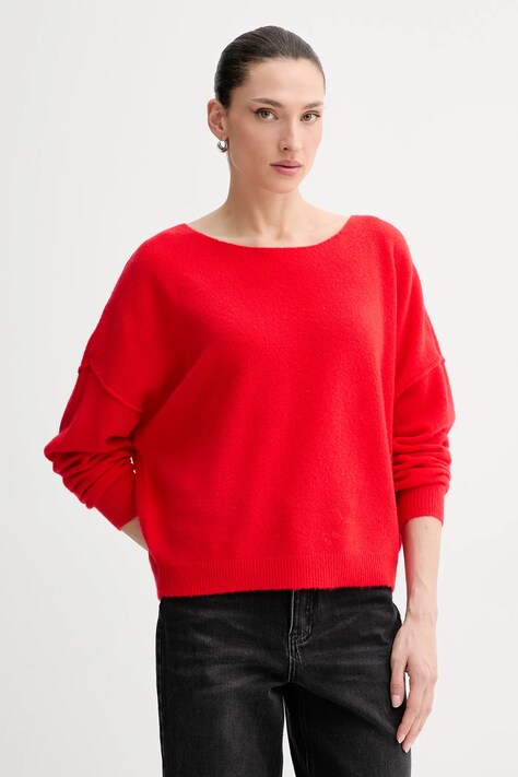 American Vintage sweter z domieszką wełny PULL ML COL BATEAU damski kolor czerwony lekki DAM225