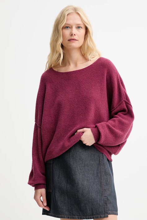 American Vintage sweter z domieszką wełny PULL ML COL BATEAU damski kolor bordowy lekki DAM225