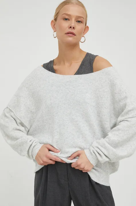 Pulover s dodatkom vune American Vintage za žene, boja: siva,