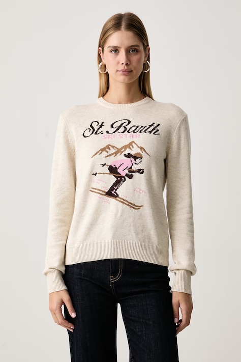 MC2 Saint Barth Sweter damski z wełną beżowy QUE0018