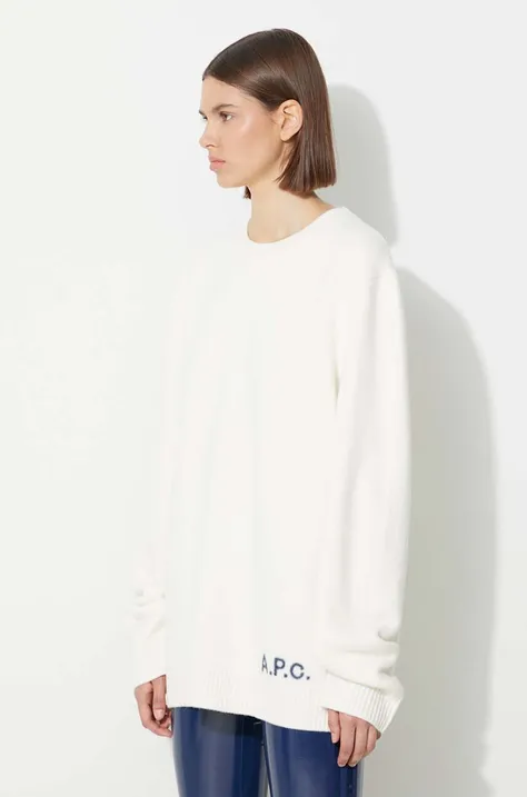 Vlnený sveter A.P.C. dámsky, biela farba, tenký
