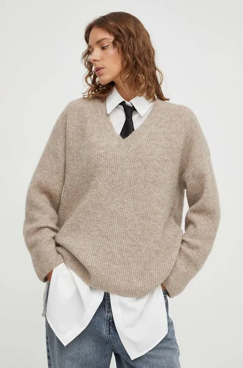 Gestuz sweter wełniany damski kolor beżowy