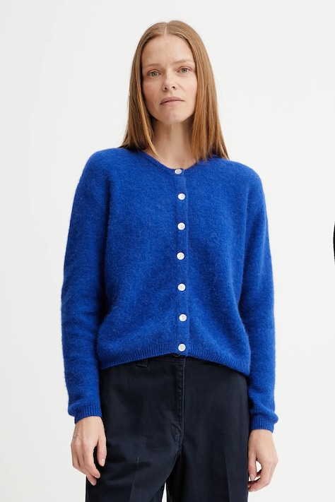 American Vintage cardigan din lână GILET ML COL ROND culoarea gri, VITO19E