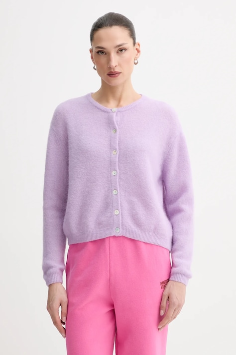 American Vintage kardigan z domieszką wełny GILET ML COL ROND kolor fioletowy VITO19E