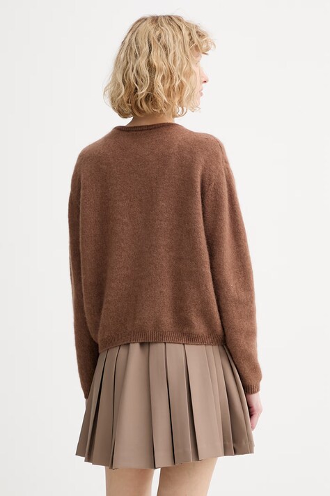 American Vintage kardigan z domieszką wełny GILET ML COL ROND kolor brązowy VITO19E