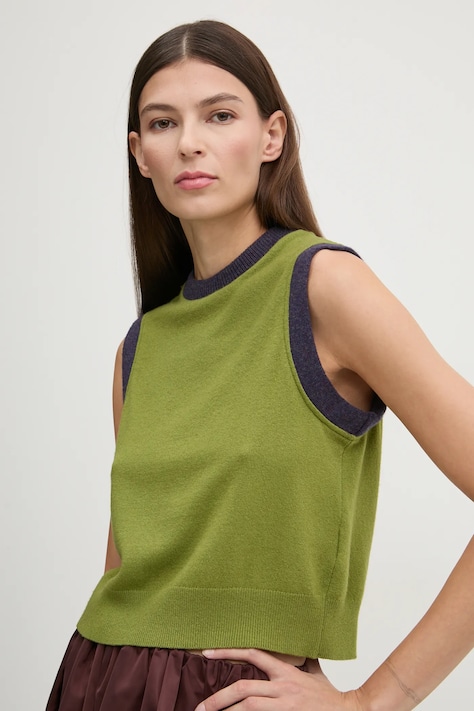 Vesta s prímesou vlny Renewed Creative Upcycling zelená farba, ľahká, Renewed INTU x Answear