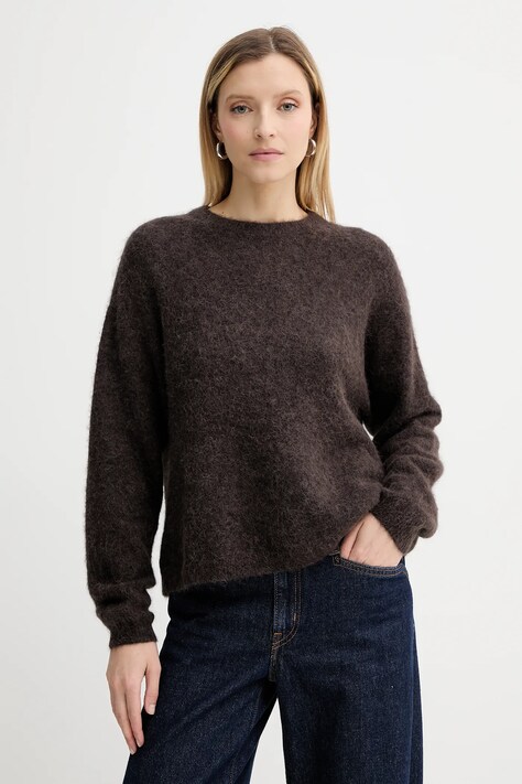 American Vintage sweter wełniany damski kolor brązowy lekki NEN18C