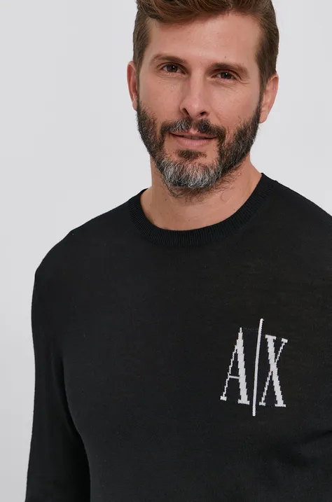Vuneni pulover Armani Exchange za muškarce, boja: crna
