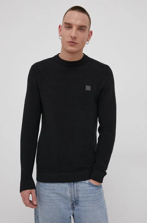 Solid Sweter bawełniany męski kolor czarny