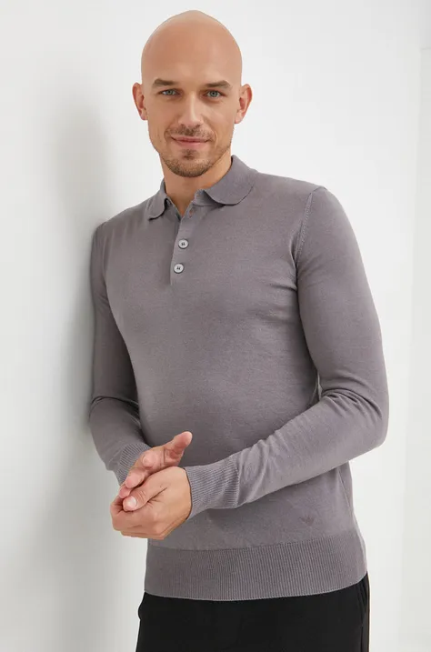 Vlnený sveter Emporio Armani pánsky, šedá farba, tenký