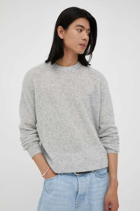 Vlnený sveter American Vintage pánsky, šedá farba, tenký