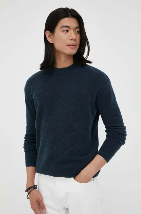 Vuneni pulover American Vintage za muškarce, boja: tamno plava, lagani