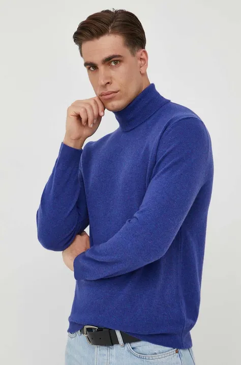 United Colors of Benetton sweter wełniany kolor niebieski z golferm