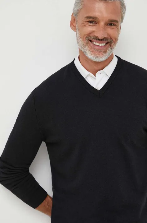 Vuneni pulover United Colors of Benetton za muškarce, boja: crna, lagani