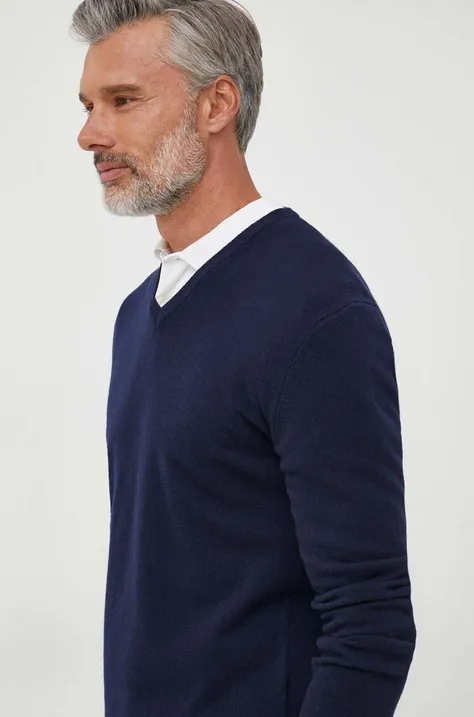 Volnen pulover United Colors of Benetton moški, mornarsko modra barva