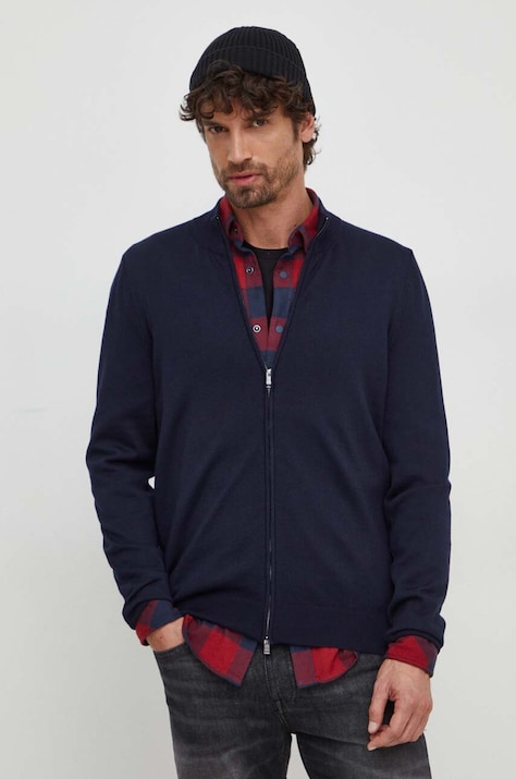 Μάλλινη ζακέτα BOSS χρώμα: ναυτικό μπλε