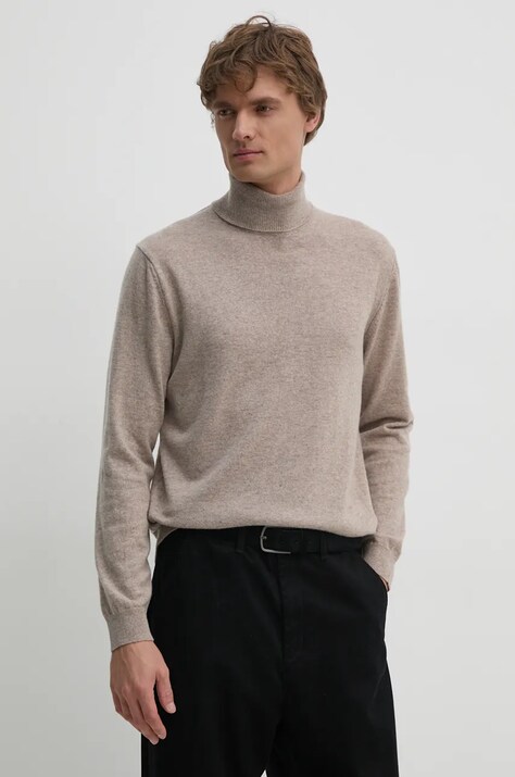 United Colors of Benetton pulover de lana barbati, culoarea bej, light, cu guler, 1002U2180