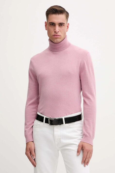 United Colors of Benetton sweter wełniany męski kolor różowy lekki z golferm 1002U2180