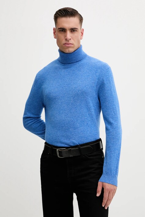 United Colors of Benetton sweter wełniany męski kolor niebieski lekki z golferm 1002U2180