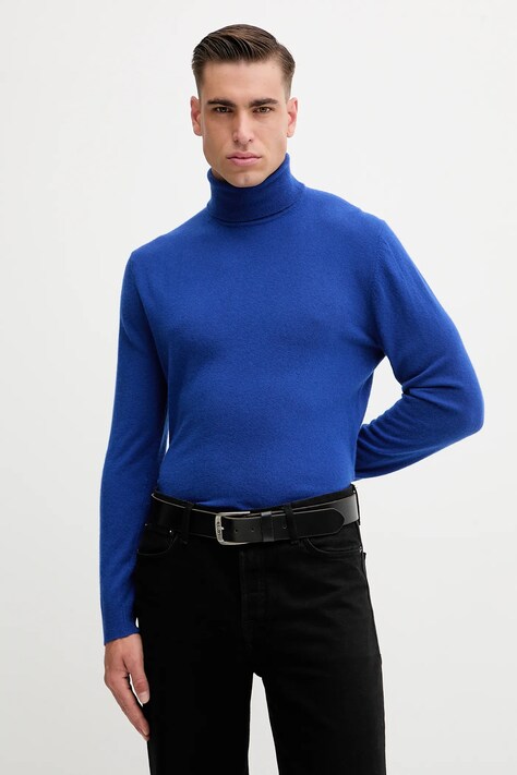 United Colors of Benetton sweter wełniany męski kolor niebieski lekki z golferm 1002U2180