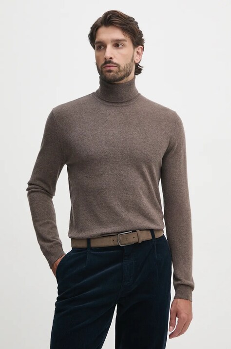 United Colors of Benetton pulover de lana barbati, culoarea maro, light, cu guler, 1002U2180