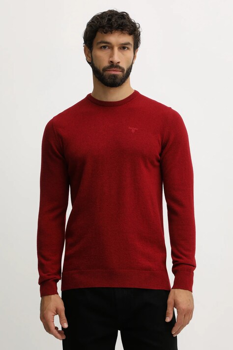 Barbour sweter wełniany męski kolor bordowy MKN0345