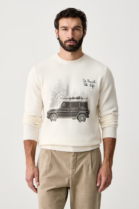MC2 Saint Barth Sweter męski z wełną biały HER0022