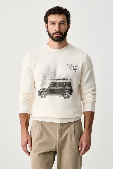 MC2 Saint Barth Sweter męski z wełną biały HER0022