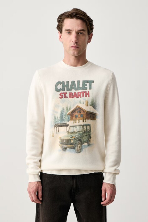 MC2 Saint Barth Sweter męski z wełną biały HER0022