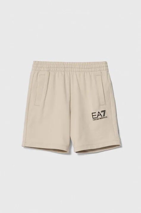 Otroške bombažne kratke hlače EA7 Emporio Armani bež barva