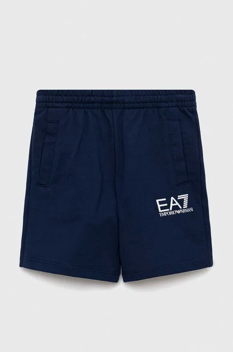 Otroške bombažne kratke hlače EA7 Emporio Armani mornarsko modra barva