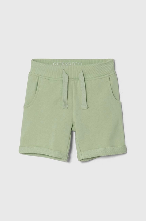 Guess pantaloni scurți din bumbac pentru copii culoarea verde, talie reglabila