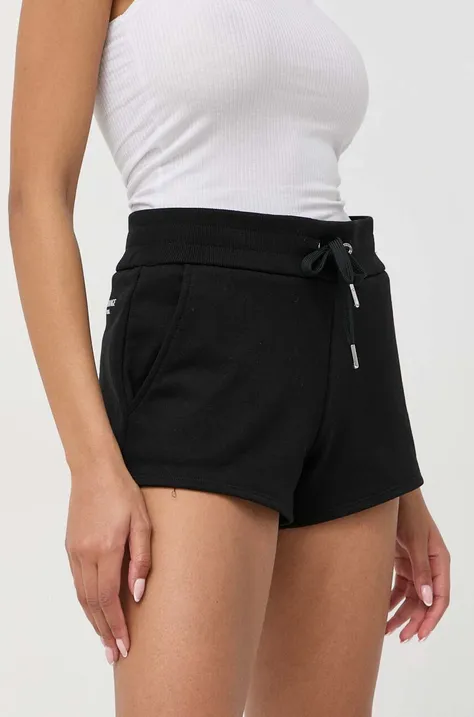 Armani Exchange pantaloni scurti femei, culoarea negru, neted, high waist