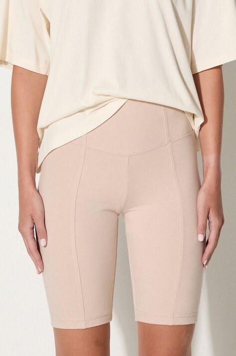 Champion szorty damskie kolor beżowy gładkie high waist 115145-MS049