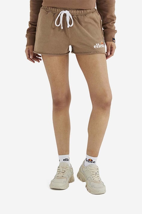 Хлопковые шорты Ellesse Colieur цвет коричневый с аппликацией средняя посадка SGM14015-PINK