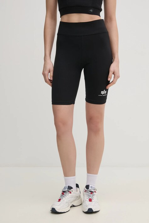 Kraťasy Alpha Industries dámské, černá barva, hladké, high waist, 116052.03-black