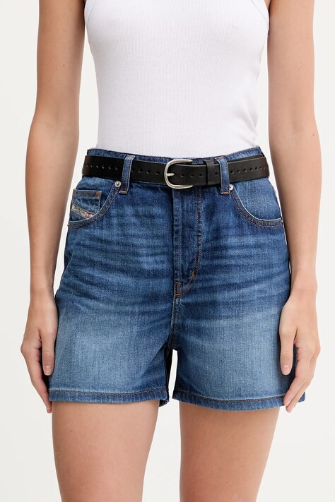Diesel szorty jeansowe DE-JIRO SHORTS damskie kolor niebieski gładkie high waist A19060.0DBEL