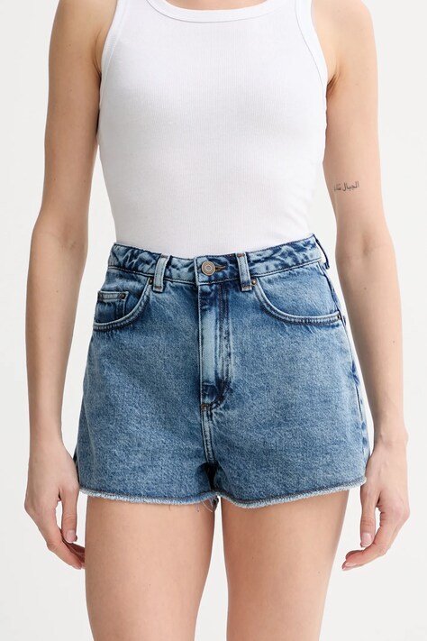 American Vintage szorty jeansowe bawełniane damskie kolor niebieski gładkie high waist JOY09A