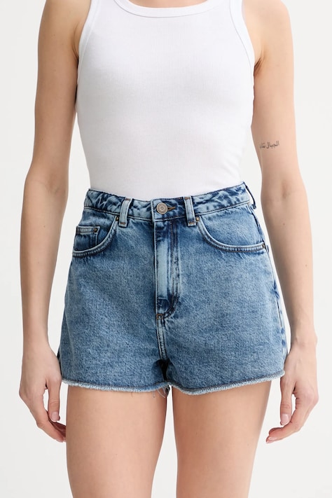 American Vintage szorty jeansowe bawełniane damskie kolor niebieski gładkie high waist JOY09A