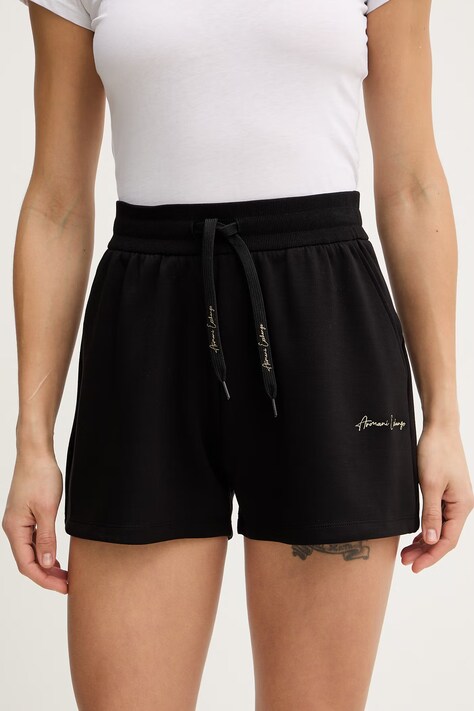 Armani Exchange szorty damskie kolor czarny gładkie high waist XW000838 AF13397