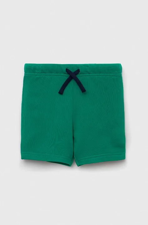 Dětské bavlněné šortky United Colors of Benetton zelená barva, hladké, nastavitelný pas