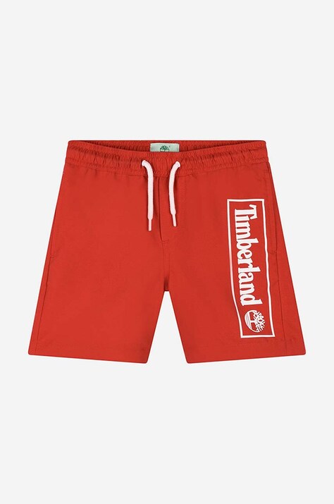 Dětské plavkové šortky Timberland Swim Shorts červená barva, s potiskem