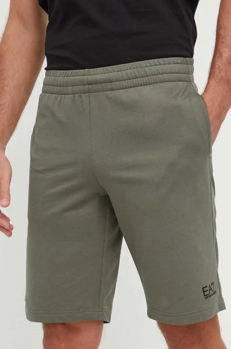 Bombažne kratke hlače EA7 Emporio Armani zelena barva