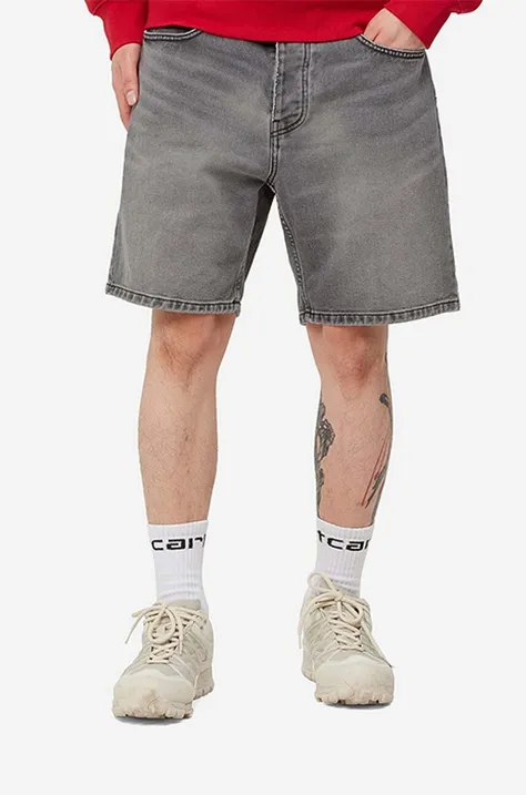 Rifľové krátke nohavice Carhartt WIP Newel Short I029209.BLACK.LIGH-BLACK.LIGH, pánske, šedá farba,