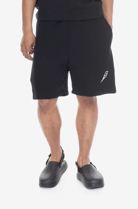 Bavlněné šortky Neil Barett Embroidered Bolt Shorts PBJP060-U509 01 černá barva
