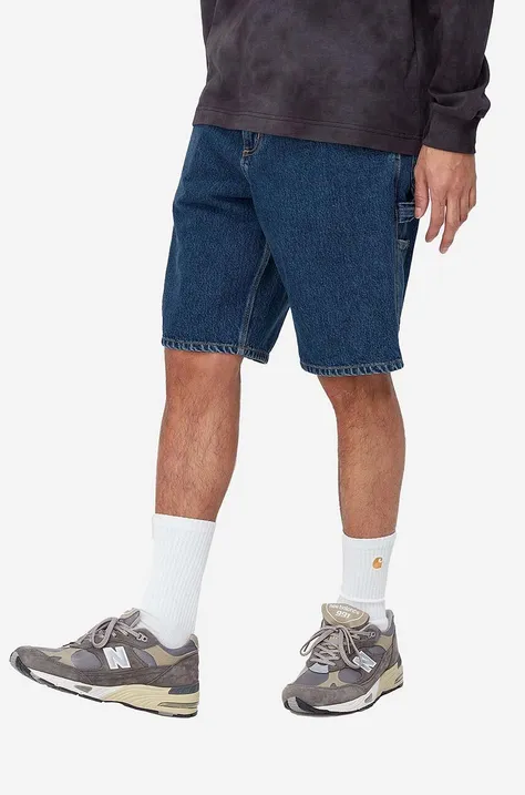 Дънков къс панталон от памук Carhartt WIP Single Knee Short в синьо