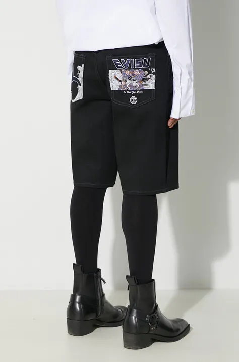 Džínové šortky Evisu pánské, černá barva